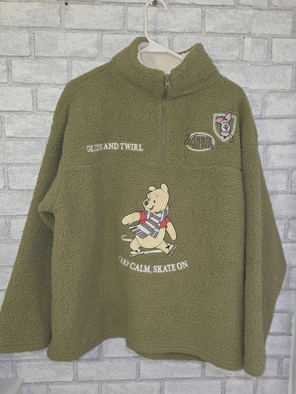 Disney Olive Green Teddy Fleece Pullover with Winnie the Pooh